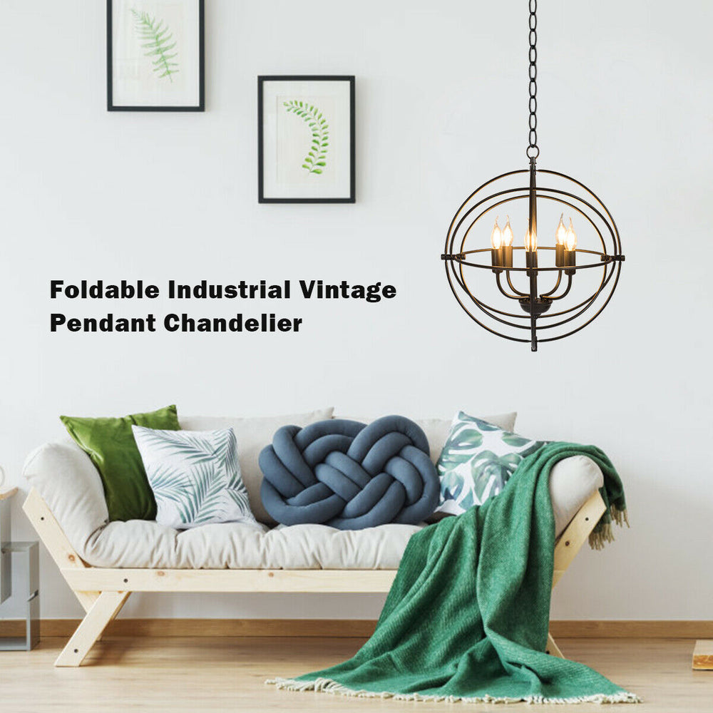 20-inch industrial 5-light chandelier with adjustable pivoting rings, made of durable iron, perfect for home or.