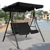 Black loveseat cushioned patio swing glider with waterproof canopy, perfect for outdoor relaxation by the pool.
