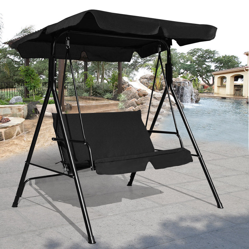 Loveseat Cushioned Patio Steel Frame Swing Glider -Black - Gallery View 1 of 11