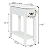 Sleek white end table with a delicate drawer handle and open shelf, ideal for stylish storage in compact living areas.