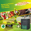 80-gallon outdoor composter with large open lid and bottom exit door for efficient composting and garden nutrition.