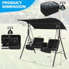 Porch swing chair with adjustable canopy in black, featuring a 2-seat design and convenient middle table with cup.