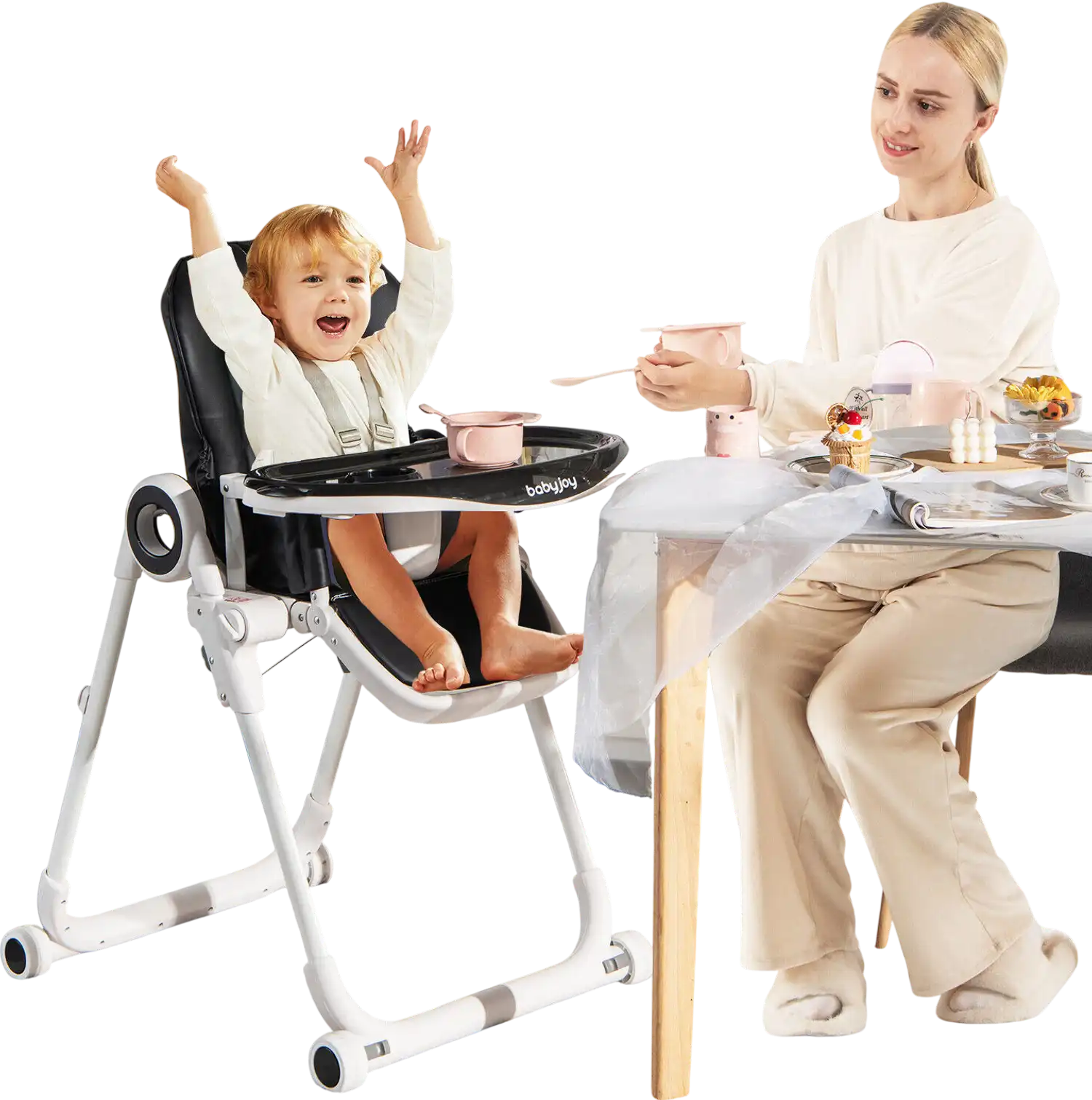 Costway Foldable Baby High Chair Feeding Chair Black 42310968 New