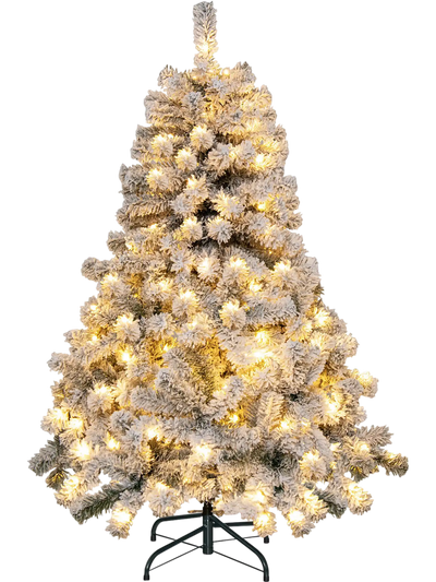 Costway 4.5' Pre-Lit Snow Flocked Christmas Tree 150 Lights 23016587 New