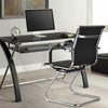 Black PU leather conference chair with ergonomic backrest and sled base, perfect for office or reception areas.