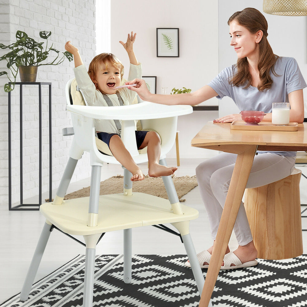 4-in-1 Baby Convertible Toddler Table Chair Set with PU Cushion-Beige - Gallery View 1 of 12