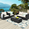 4 Pieces Patio Rattan Conversation Set with Padded Cushion and Tempered Glass Coffee Table-White - Gallery View 1 of 10