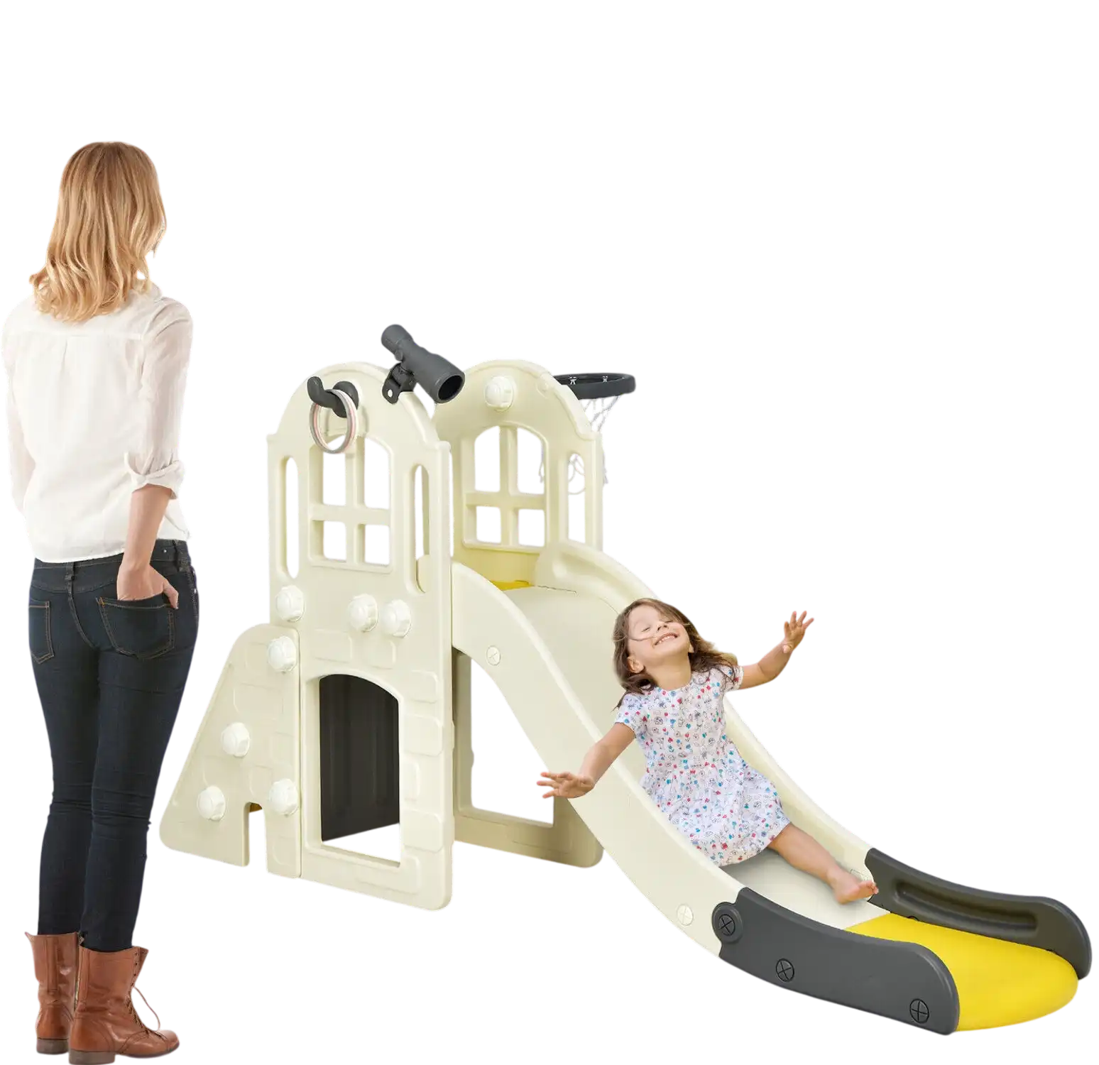 Costway 6-in-1 Kids Toddler Large Climber Slide Playset Basketball Hoop 53148062 New
