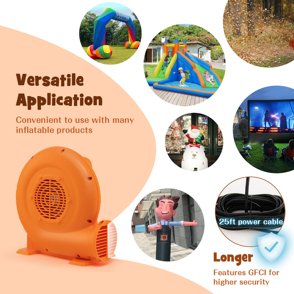 380W air blower for inflatables with 25ft GFCI power cable, designed for safe outdoor use and strong airflow.