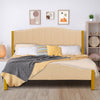 Upholstered queen size bed frame with quilted headboard, featuring solid wood slats and noise-reduction foam for.