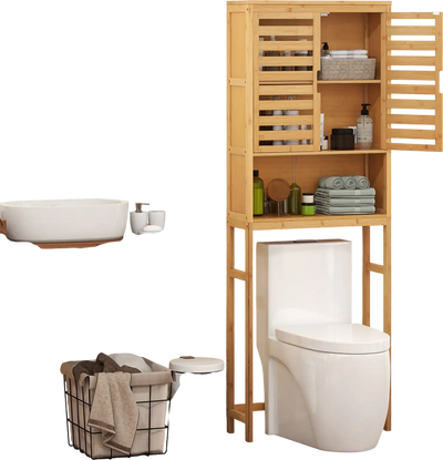 Costway Bamboo Over Toilet Storage Cabinet Adjustable Shelf Natural 71824936 New