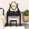 Black vanity table set showcasing a 360° rotating mirror with 10 adjustable LED lights, perfect for a stylish makeup.