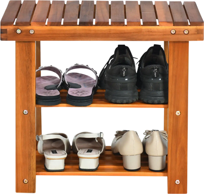 Costway 3-Tier Wood Shoe Rack Bench Boots Organizer 19' 65890347 New
