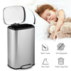 Stainless steel 13.2-gallon trash can with silent close lid and plastic bucket, ideal for home or office use.