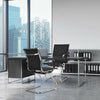 Set of 2 heavy-duty conference chairs in black PU leather with ergonomic backrest, perfect for modern office settings.