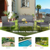 4-piece outdoor rattan conversation set featuring a loveseat and chairs with cushions, ideal for backyard or garden.