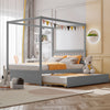 Full Size Canopy Bed with Trundle Wooden Platform Bed Frame Headboard-Gray - Gallery View 1 of 11