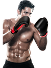 Boxer wearing gloves practicing with a filled punching bag set, featuring durable PVC leather and multi-layer.