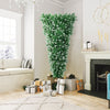 Upside down 7.5 ft pre-lit Christmas tree with 1100 snowy tips and 400 LED lights, perfect for small spaces and holiday.