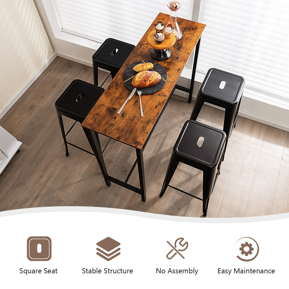 Close-up of the square seat on a black 30-inch bar stool with a handling hole, showcasing its smooth surface and.