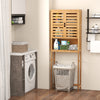 Bamboo over-the-toilet storage cabinet with adjustable shelf, featuring double louvered doors for bathroom organization.