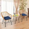 3 Pieces Rattan Furniture Set with Cushioned Chair Table-Navy - Gallery View 1 of 12