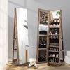 360° Rotating Mirrored Jewelry Cabinet Armoire 3 Color LED Modes Lockable-Brown - Gallery View 1 of 10