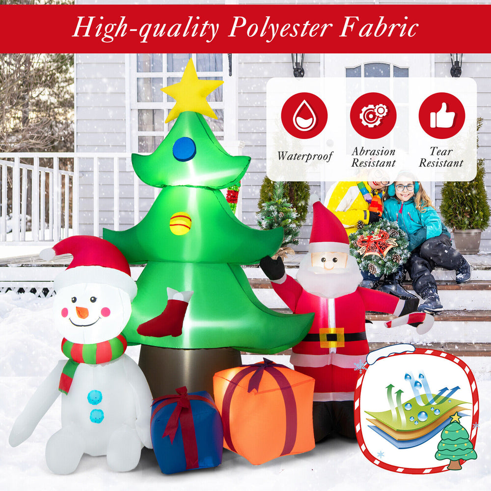 Inflatable 7.2 feet Christmas tree with Santa Claus and snowman, made of waterproof polyester fabric for outdoor.