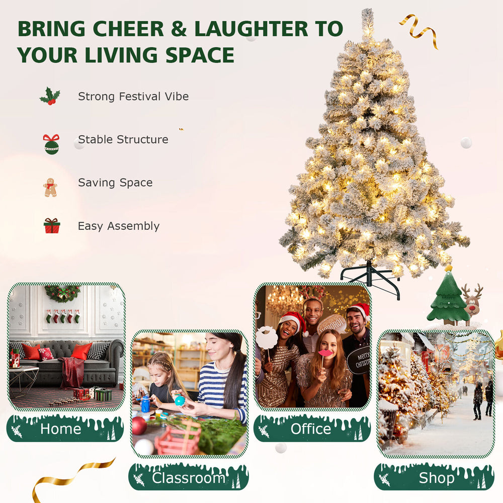 4.5 feet pre-lit snow flocked Christmas tree with 150 warm white lights, ideal for festive home decoration.