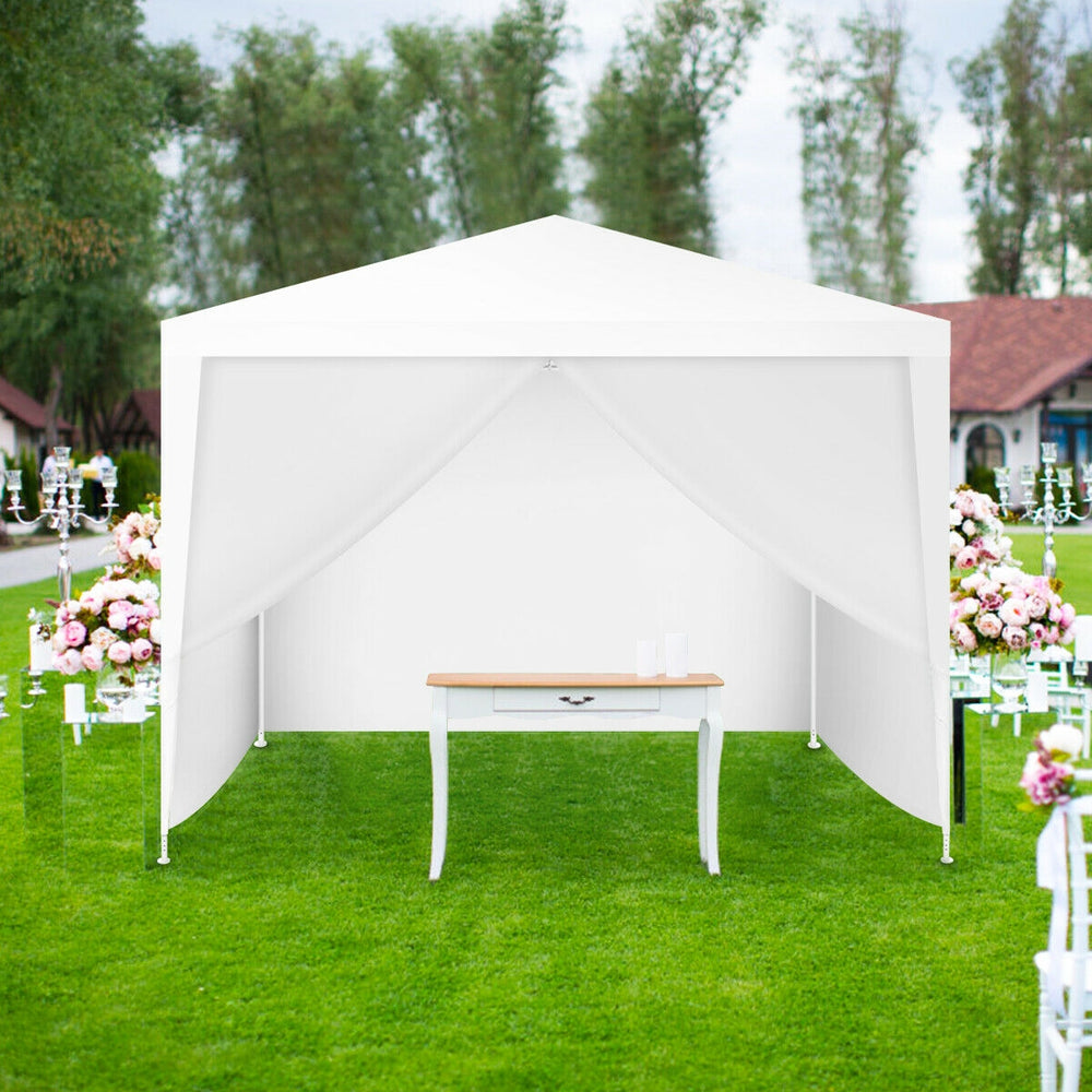 10x10 feet outdoor canopy tent with four removable sidewalls, ideal for events and providing UV protection.