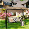 3 Person Steel Frame Patio Swing with Polyester Angle and Adjustable Canopy-Brown - Gallery View 1 of 13
