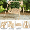 Outdoor wooden porch bench swing chair made of fir wood, featuring a rustic curved back for comfortable outdoor.