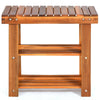 Three-tier acacia wood shoe rack with ergonomic height, perfect for entryway or living room storage and seating.