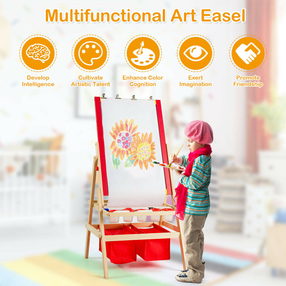 Double-sided kids art easel with magnetic blackboard and paper roll, perfect for enhancing creativity and imagination.