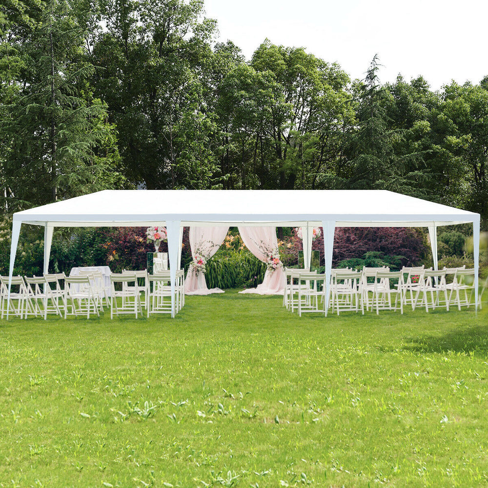 Large 10 x 30 feet gazebo canopy tent with white cover, ideal for outdoor parties and events, featuring sturdy steel.
