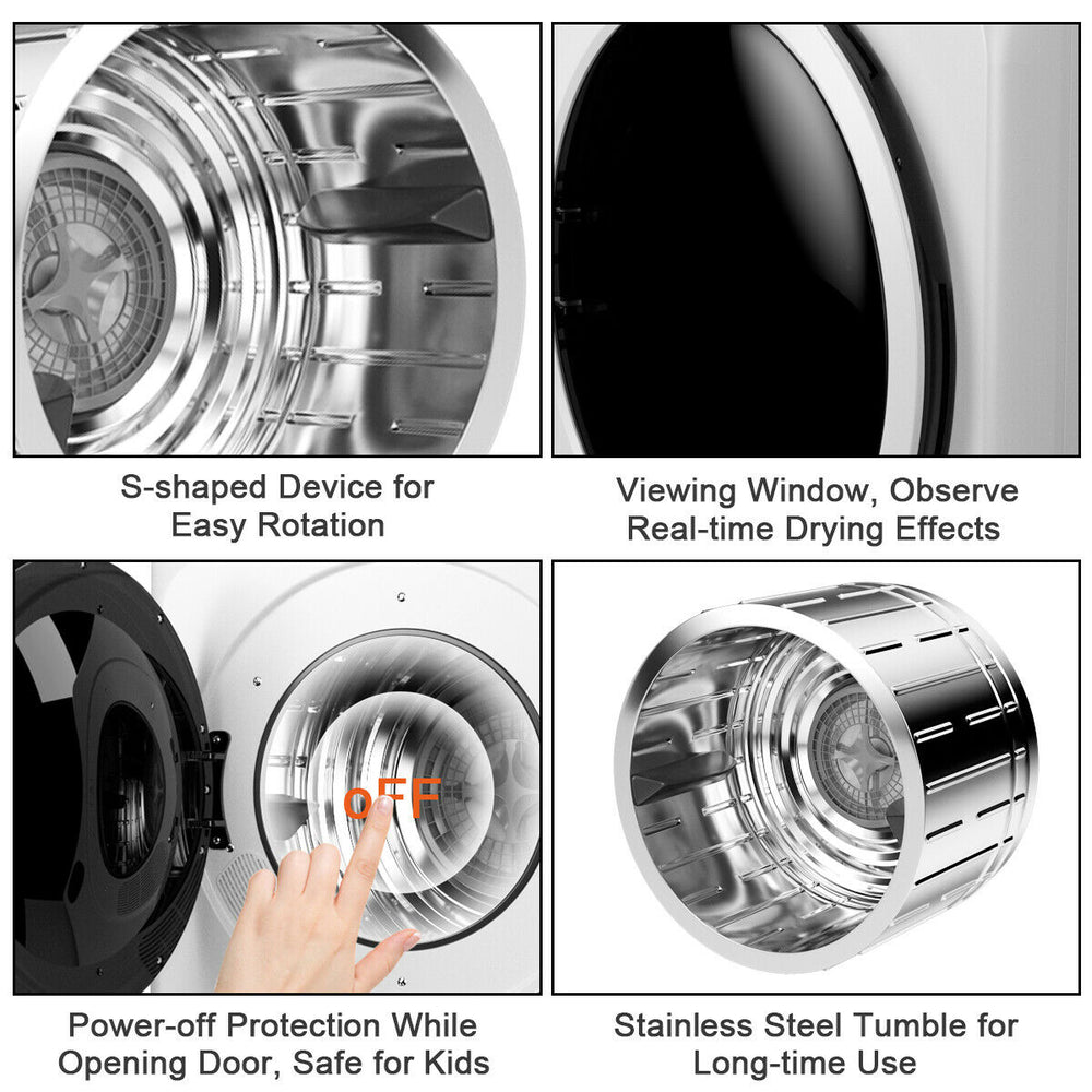 Stainless steel tumble dryer with viewing window, showcasing real-time drying effects for efficient laundry care.