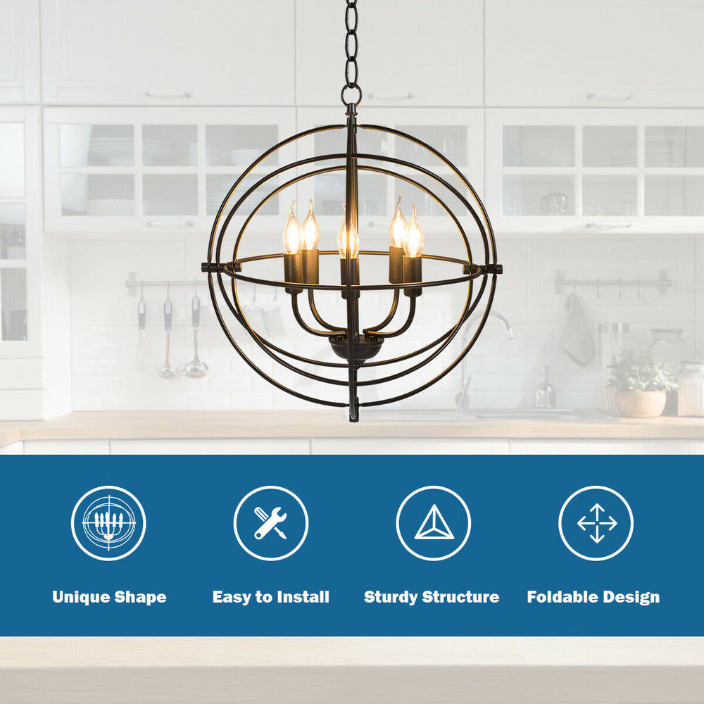 20-inch metal chandelier showcasing a unique spherical design with pivoting rings, perfect for modern home decor.