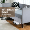 Twin size daybed frame in gray with 8.5" bottom height for easy cleaning and sturdy wooden slat support.