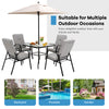 Four stackable patio dining chairs with high-back cushions, ideal for outdoor relaxation in the backyard or garden.