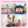 16-inch pink kids rolling luggage with flashing wheels, designed for travel, school, and sleepovers, featuring cute.
