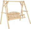 Outdoor Wooden Porch Bench Swing Chair with Rustic Curved Back