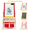 Double-sided kids art easel with magnetic blackboard and whiteboard, includes storage trays and drawing paper roll for.