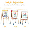 Height adjustable wooden kid's art easel with double-sided boards, suitable for children over 3 years old.