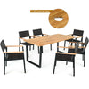 7-piece outdoor dining set featuring a large acacia wood table with an umbrella hole and weather-resistant rattan.