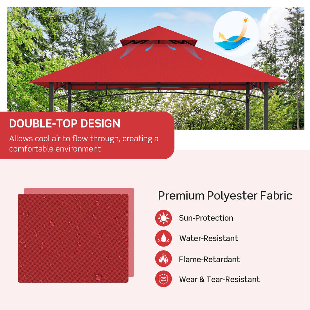 8 x 5 feet outdoor barbecue grill gazebo with double roof, UV and water-resistant polyester fabric for stable shelter.