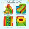 Kid's inflatable water slide bounce house featuring a climbing wall, lounge chair, and built-in basketball rim for.