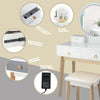 Makeup dressing table with 4 drawers, round mirror, and touch-activated light for elegant bedroom decor.