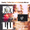 Vanity table set featuring a lighted mirror, cushioned stool, and five drawers for ample storage in black finish.