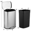 Stainless steel 13.2-gallon trash can with a separate plastic bucket, featuring a noiseless lid and easy-lift handles.