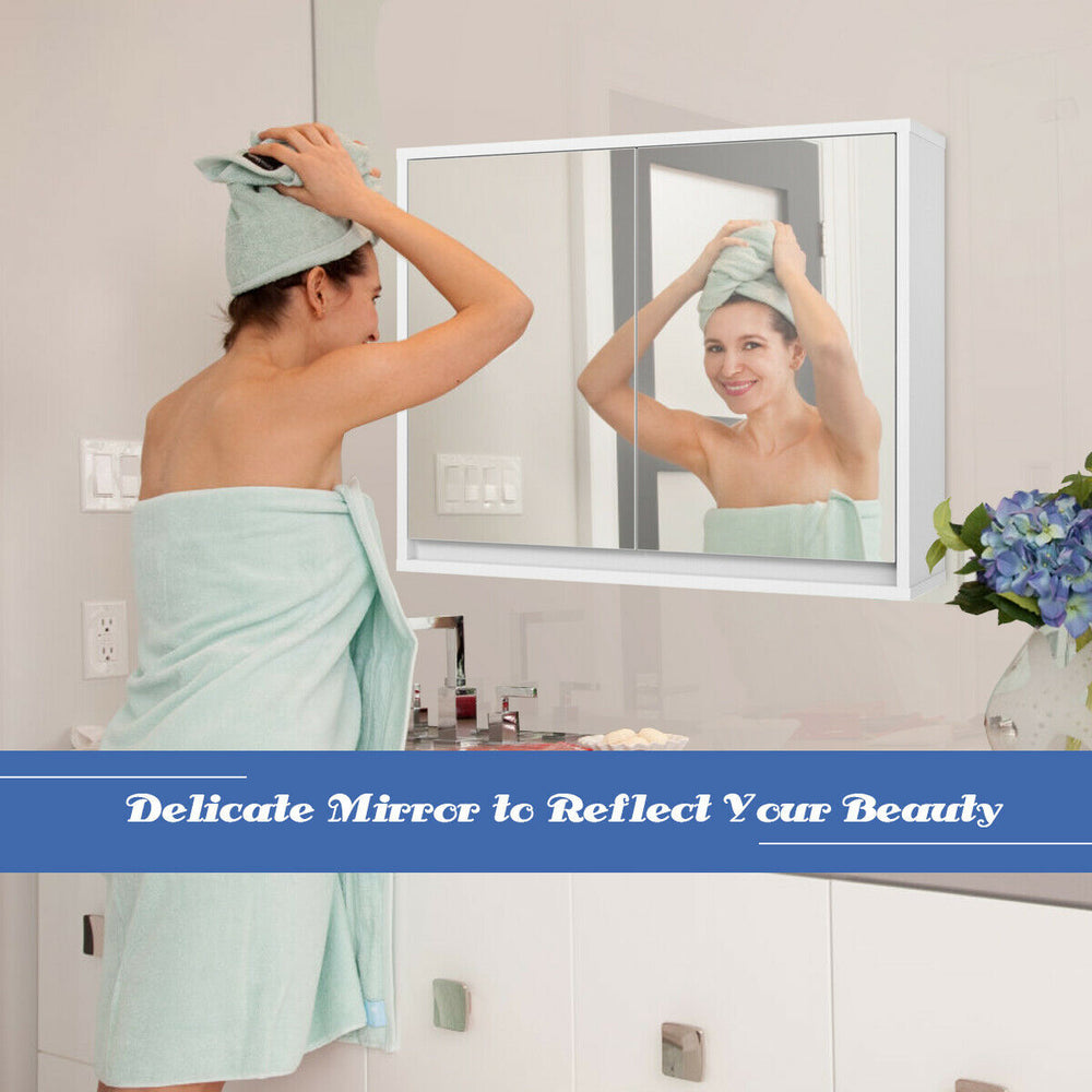 2-door wall-mounted mirrored medicine cabinet with elegant design, perfect for organizing bathroom essentials.